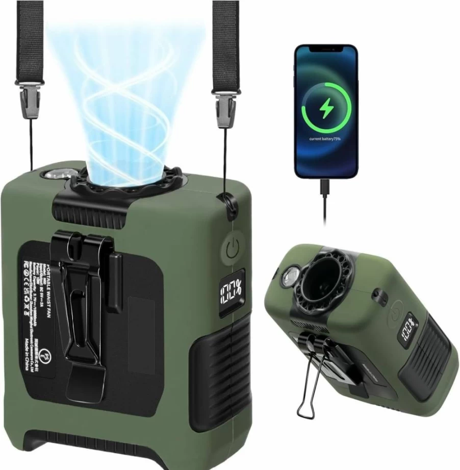 FANSYJKJ Portable Neck Fan - 10000mAh Rechargeable, 5 Speed Settings, 55H Runtime, Low Noise, LED Power Display, Wearable Cooling Fan for Travel, Camping, Office (Dark Green)