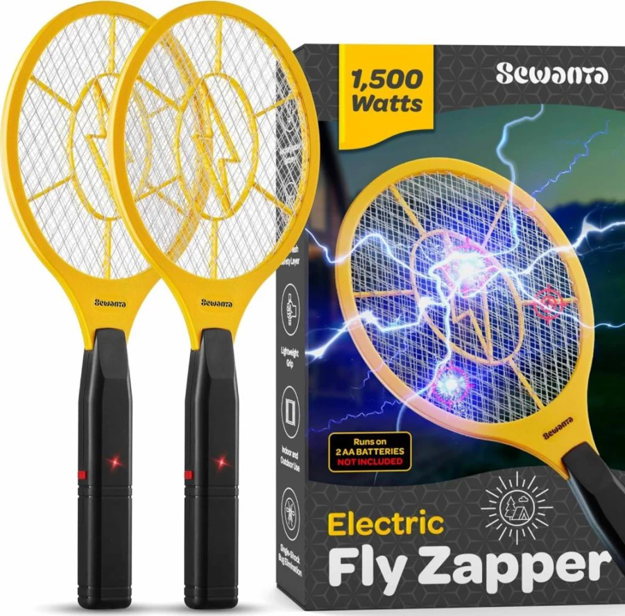 SEWANTA USB Rechargeable Electric Fly Swatter - 4000V Mosquito Zapper with LED Attractant Light for Indoor & Outdoor Use - Portable Handheld Bug Killer Racket