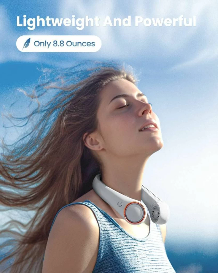 Gaiatop Hands-Free 360° Portable Neck Fan - Rechargeable Battery, 17Hrs Cooling, Ultra-Quiet Wearable Fan for Summer Outdoor Travel, Ideal Gift for Men Women Dad, White