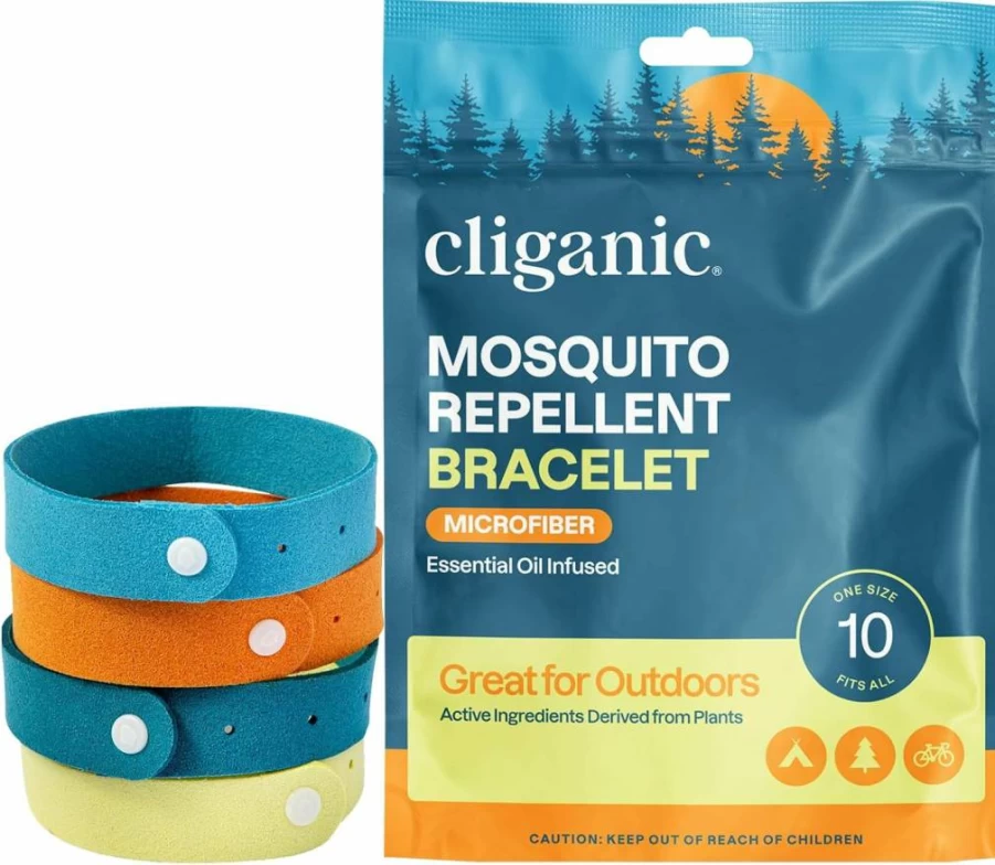 Cliganic DEET-Free Mosquito Repellent Bracelets for Adults & Kids - 10 Pack Natural Microfiber Wristbands