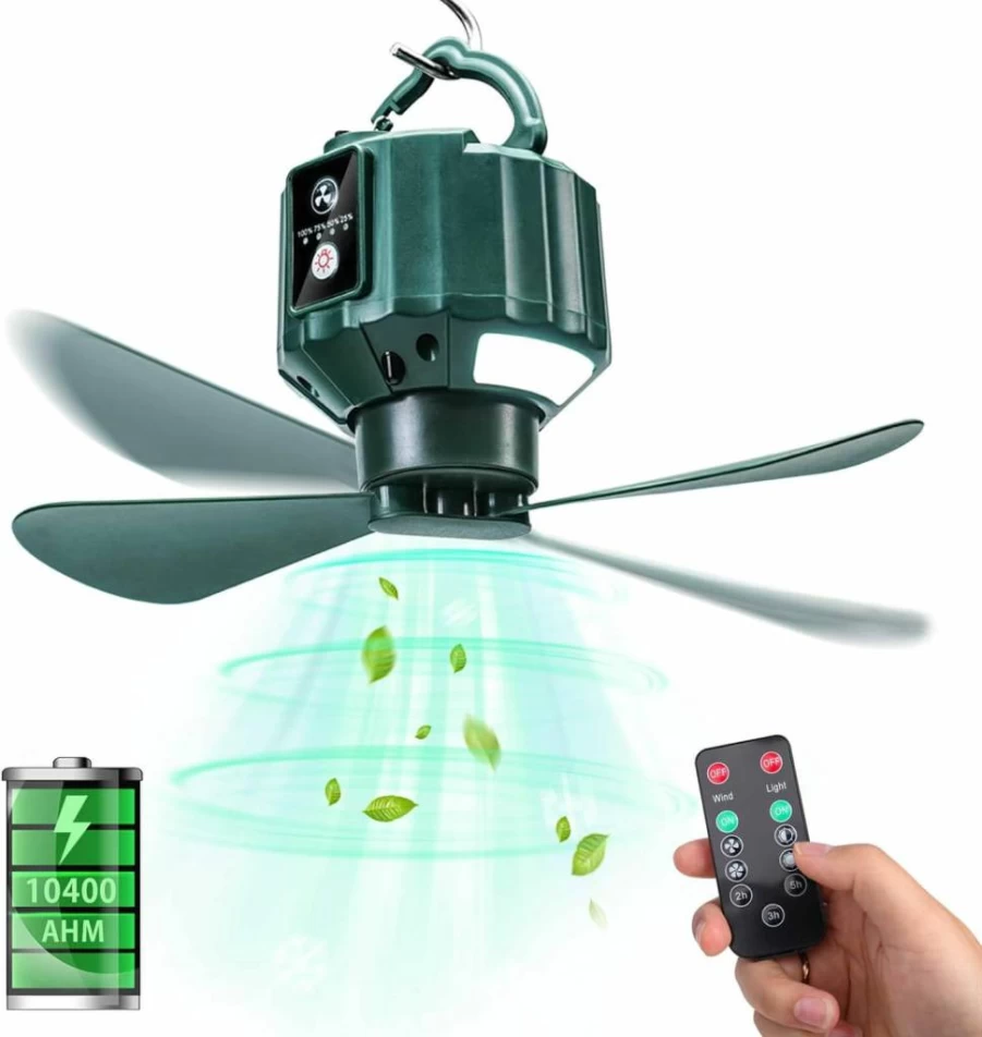 DUKUSEEK Portable Camping Fan with Remote Control, USB Rechargeable Battery, Hanging Hook for Tents, Outdoor Emergency Survival Gear, Power Bank Compatible