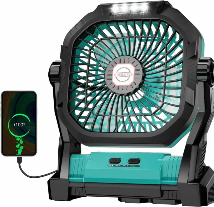 ROSHOPI 20000mAh Rechargeable Camping Fan with LED Light, 4-Speed Adjustable Portable Fan for Tent, Outdoor, Travel, Car, Indoor, BBQ, Fishing, Jobsite - Battery Powered Essentials