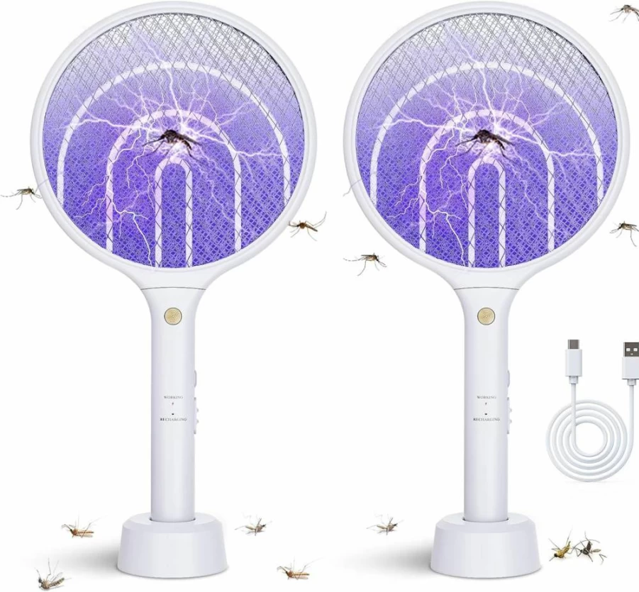 Hywean Zapper 2 Pack USB Rechargeable 3000V Electric Fly Swatter - Dual Mode Mosquito Killer Lamp & Bug Zapper with 1200mAh Battery, 3-Layer Safety Mesh for Indoor/Outdoor Use