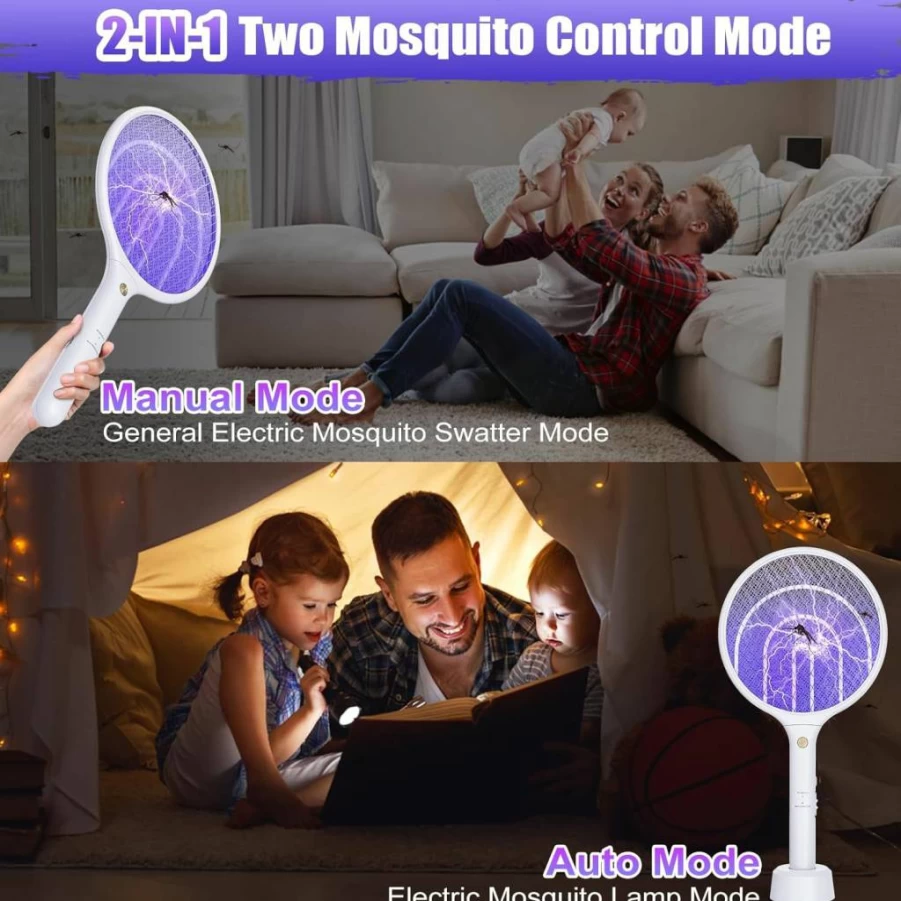 Hywean Zapper 2 Pack USB Rechargeable 3000V Electric Fly Swatter - Dual Mode Mosquito Killer Lamp & Bug Zapper with 1200mAh Battery, 3-Layer Safety Mesh for Indoor/Outdoor Use