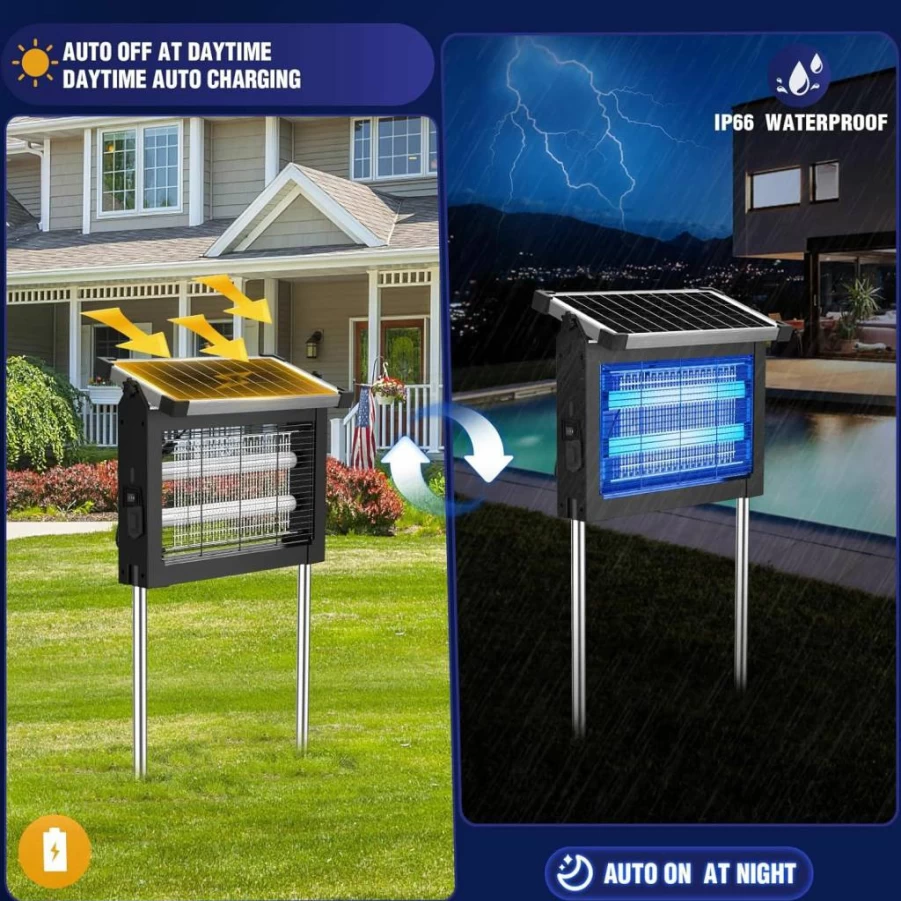 Zechuan Solar-Powered Mosquito Zapper - Wireless, Portable Outdoor Bug Trap for Camping, Home, Patio & Backyard with 10Ft Cord & Panel Sensor