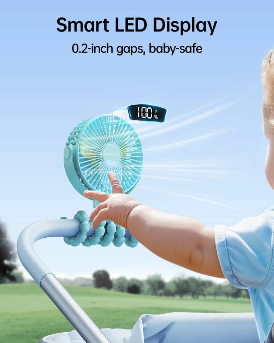 SWEETFULL Portable Stroller Fan with 4000mAh Battery, 4-Speed Rechargeable Clip-On Mini Fan for Baby Car Seat, Crib & Travel - Cyan Cooling Personal Fan
