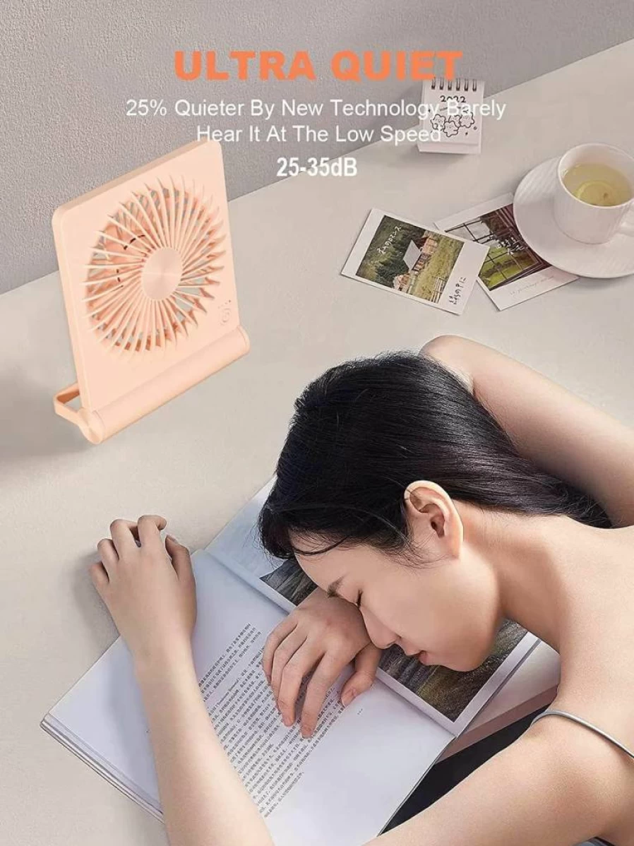 Tevelecin Rechargeable Desk Fan - USB/Battery Powered, Ultra Quiet, 3 Speed Portable Fan for Office, Travel, Home, Strong Wind Circulation