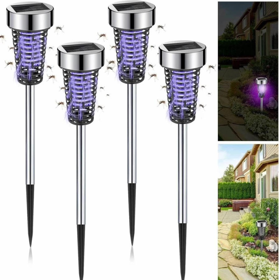 Qualirey 4 Pack Solar-Powered Bug Zapper for Outdoor & Indoor Use - Waterproof Mosquito Killer with LED Light for Patio, Yard, and Garden