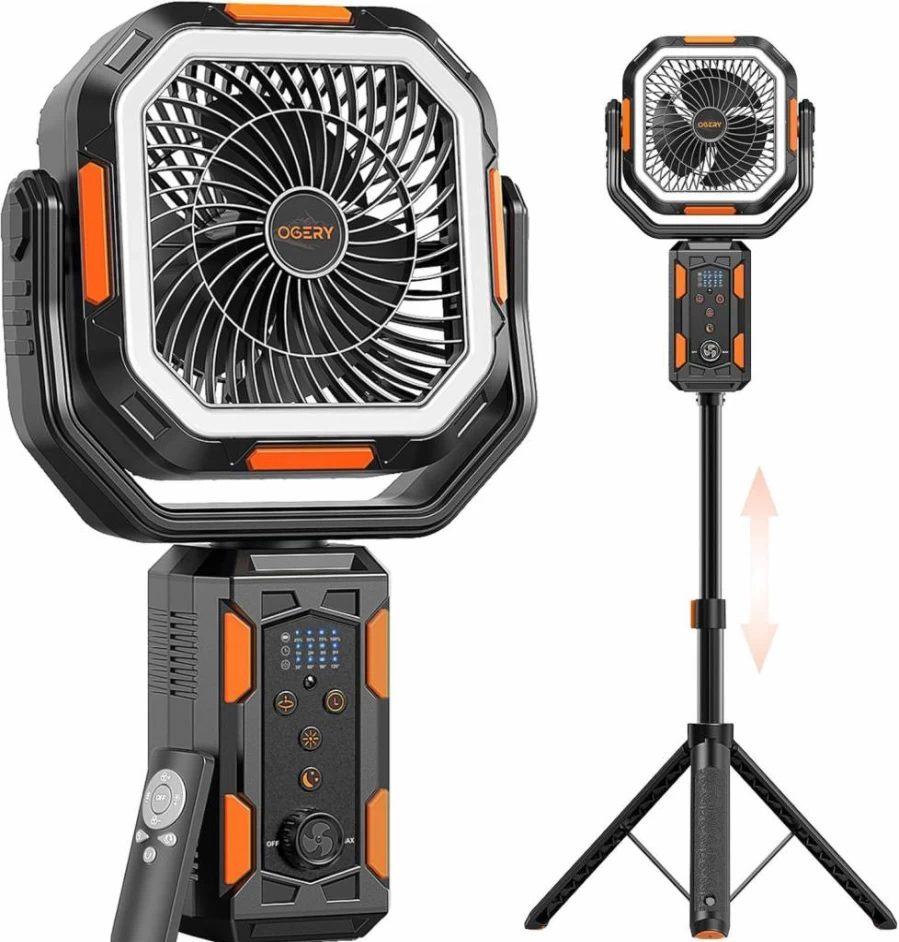 OGERY F21 Camping Fan with 20000mAh Battery, LED Lantern & Stand - Portable Rechargeable Fan for Tent, Travel, Bedroom, Power Outages, Fast Charging, Strong Wind, Outdoor Camping Essentials