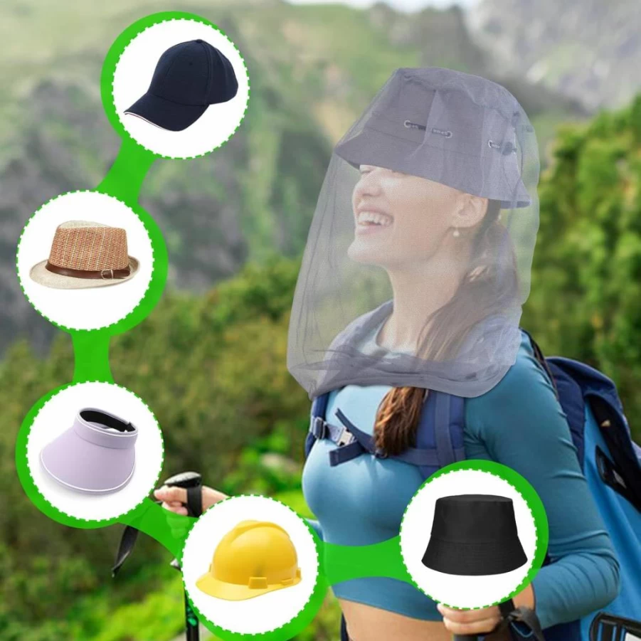 South to East Premium Mosquito Head Net - 2 Pack Ultra Fine Mesh Bug Protection for Camping, Hiking, Fishing & Outdoor Activities - Fits All Hats Men & Women