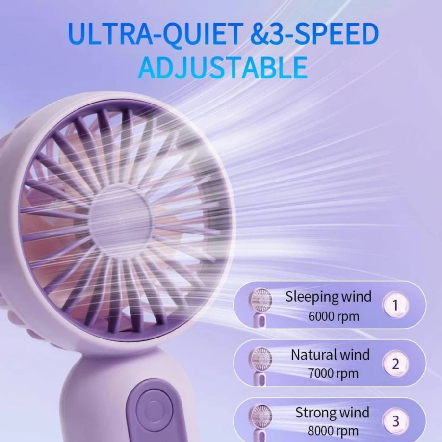 VanSmaGo Portable Mini Handheld Fan 3-Pack - USB Rechargeable, 3-Speed Personal Desk Fan for Travel, Office, Home, Black