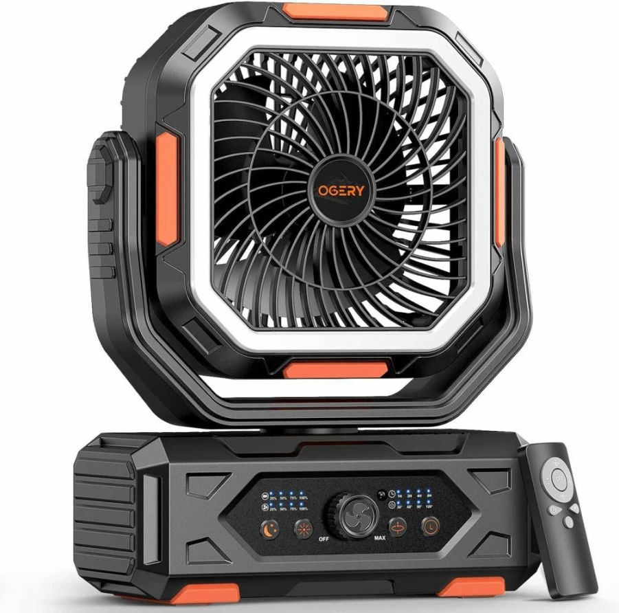 OGERY 2025 Portable Camping Fan with 20000mAh Rechargeable Battery, Strong Wind, Stepless Speed Control, Fast Charging for Outdoor, Tent, Travel, and Car Use