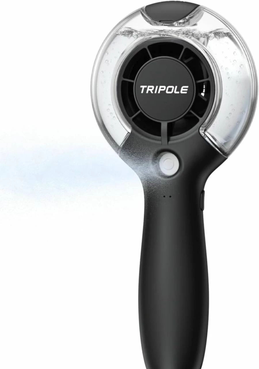 TriPole Portable Misting Fan - 4000mAh Rechargeable Handheld Fan with 40mL Water Tank, High-Speed Cooling for Outdoor, Travel, Beach, and Camping