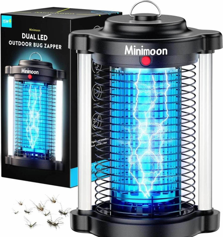 Minimoon Bug Zapper Outdoor - 4200V Electric Mosquito Trap with Dual LED Lights, 15W Fly Zapper, IPX4 Waterproof, 8.2Ft Cord for Yard, Backyard, Patio Insect Control