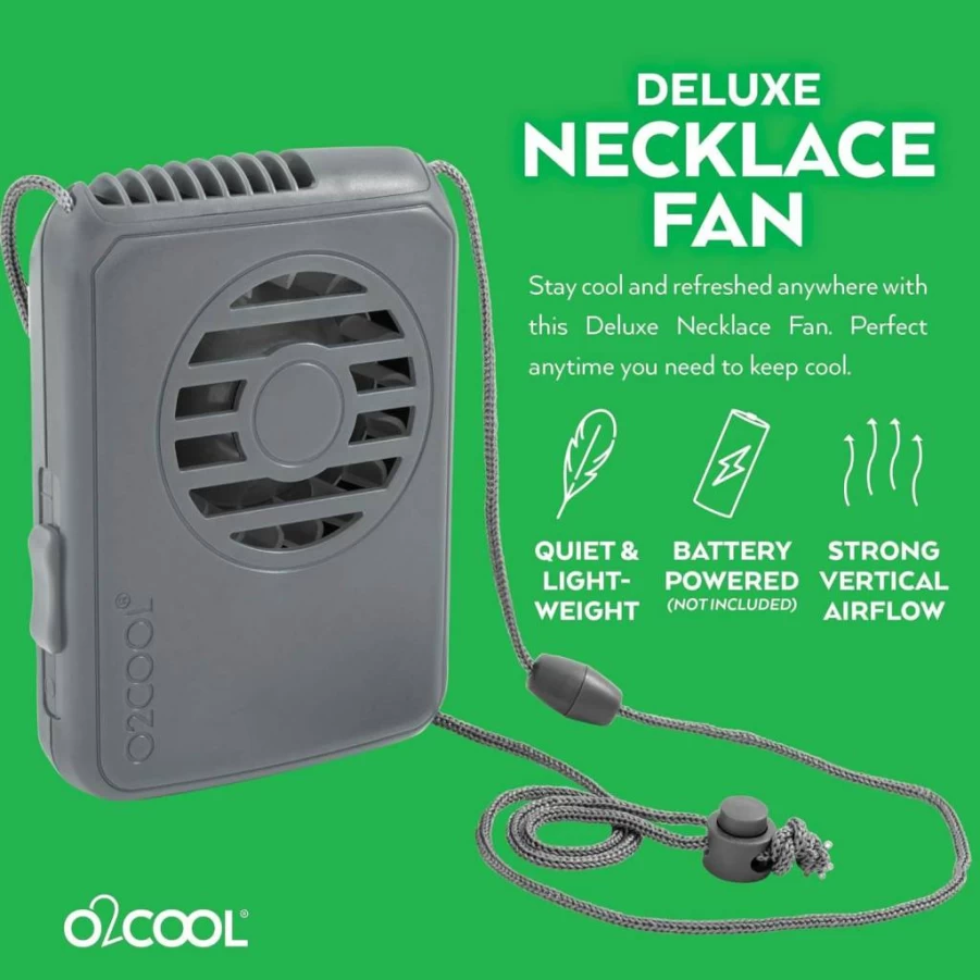 O2COOL Portable Neck Fan with Rechargeable Battery, Hands-Free Personal Fan for Face and Neck Cooling, Lightweight and Adjustable with Lanyard