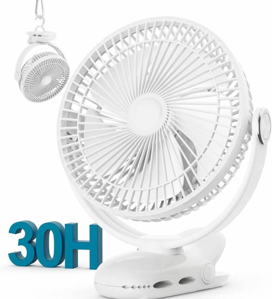 Nuerst 8-Inch Rechargeable Clip On Fan - 10000mAh Battery, 4 Speed Settings, USB Powered, Sturdy Clamp for Golf Cart, Office, Camping, Travel, and Outdoor Use