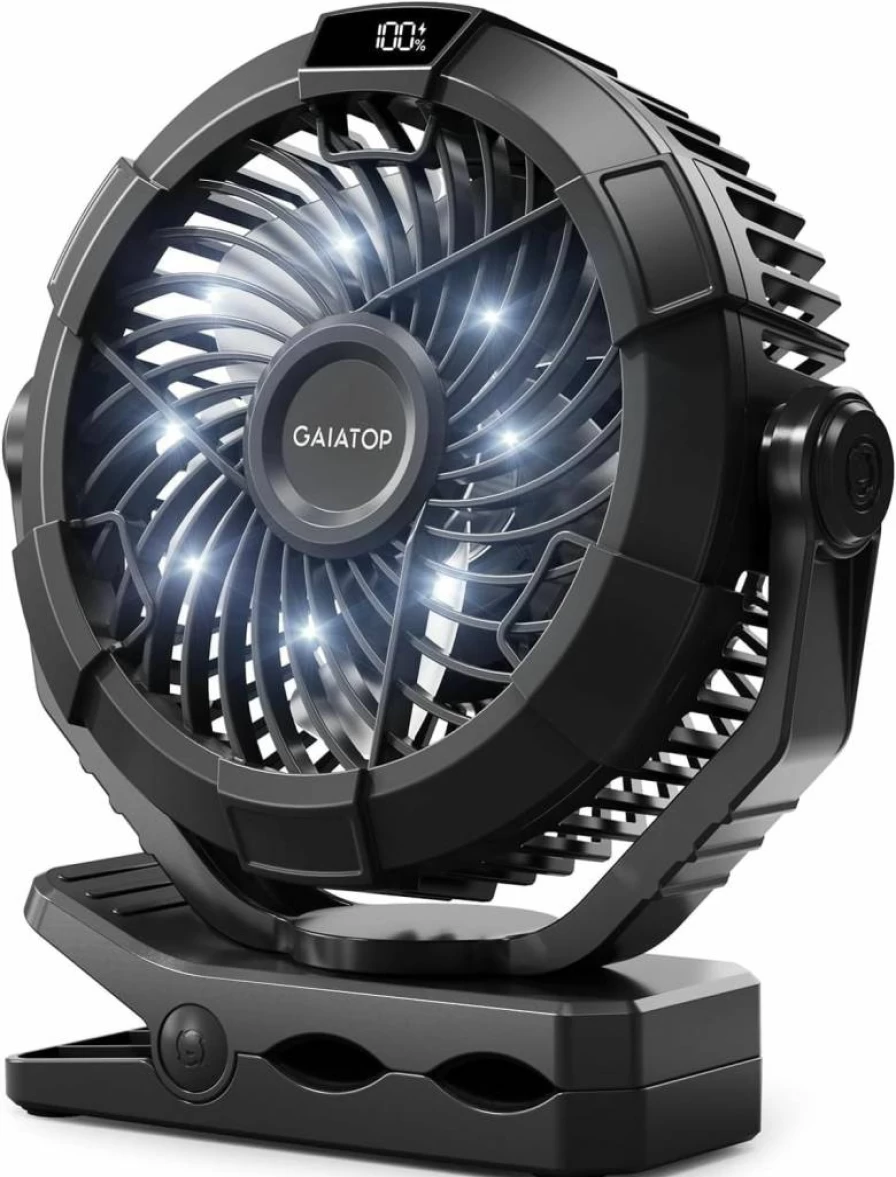 Gaiatop Portable Camping Fan with LED Lantern - 360° Rotatable, 4000mAh USB Rechargeable, Digital Display, Clip & Hanging Hook for Tent, Outdoor, Travel, Bedroom