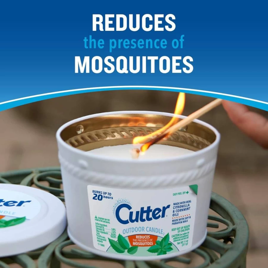 Cutter Citronella Soy Wax Candle - 17oz Outdoor Mosquito Repellent with Real Citronella & Cornmint Oil, Fresh Mint Scent