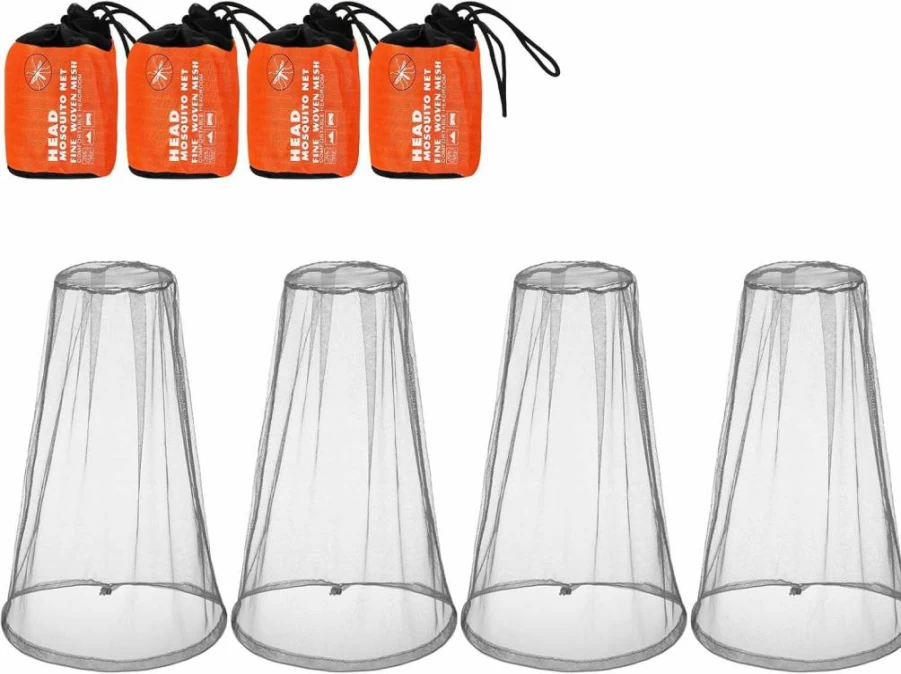 HESTYA Mosquito Head Net 4 Pack – Lightweight Face Mesh for Outdoor Activities, Hiking, Camping & Climbing – Insect Protection Against Mosquitoes & Flies (Grey)