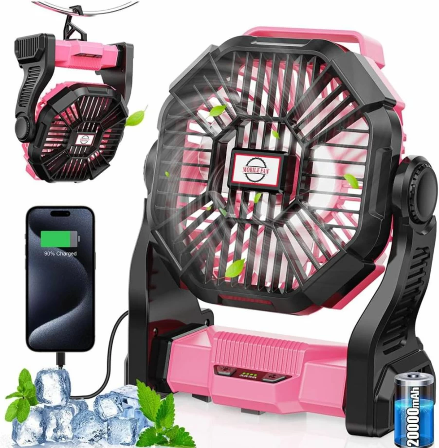 Art In Real 20000mAh Portable Camping Fan with LED Light - Rechargeable Outdoor Fan for Travel, Hiking, Beach, Office & Bedroom - Battery Powered Lantern Fan (Black)