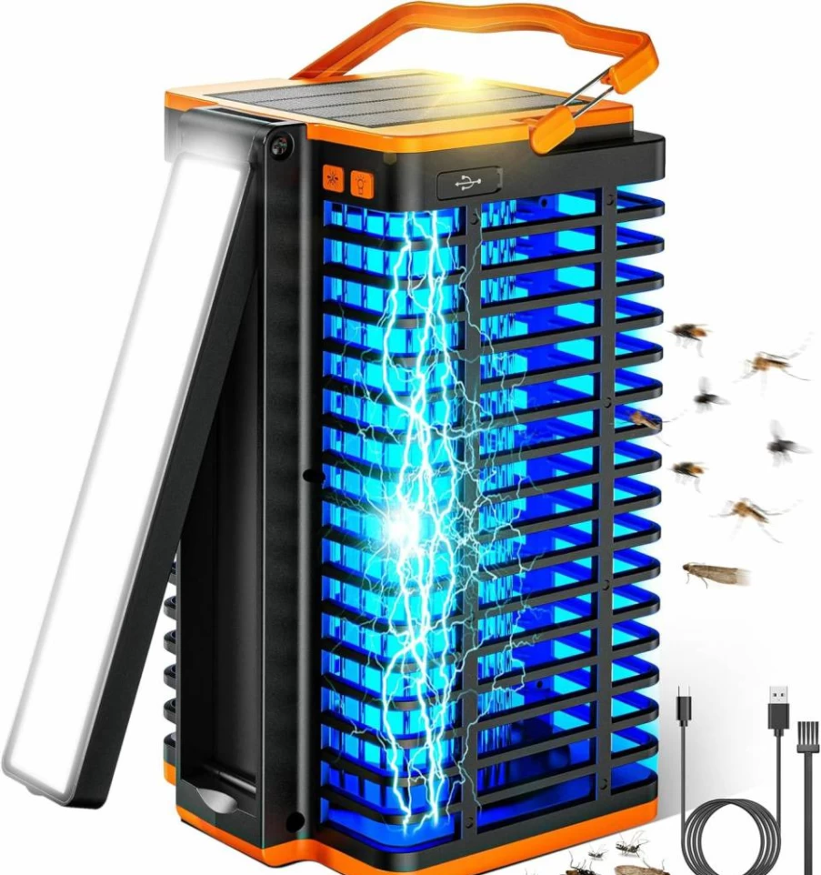 Kiies Solar-Powered Bug Zapper - 4200V Mosquito Killer for Indoor & Outdoor Use, Rechargeable 4000mAh Battery, Built-In Reading Lamp, Ideal for Home, Patio, Camping, Backyard (Cordless & Portable)