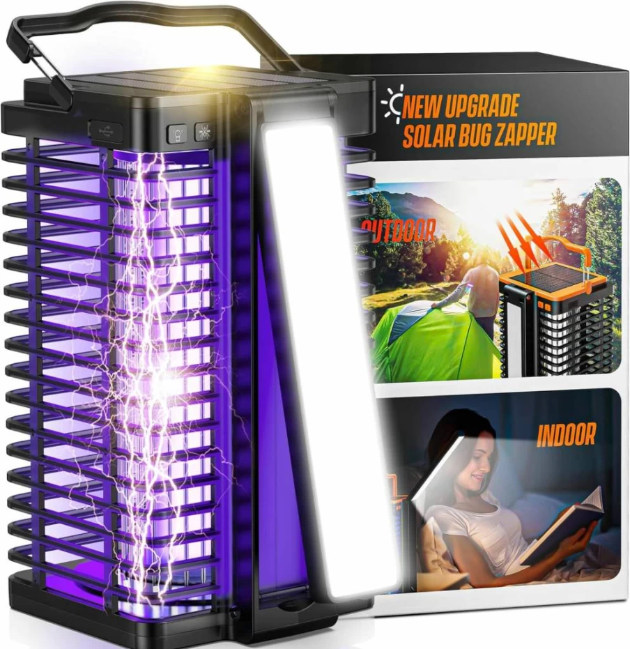 Evolpol 2-in-1 Solar Bug Zapper & Reading Lamp - 4200V Cordless Rechargeable Mosquito Killer for Indoor/Outdoor Use, Waterproof Fly Zapper for Patio, Backyard, Home