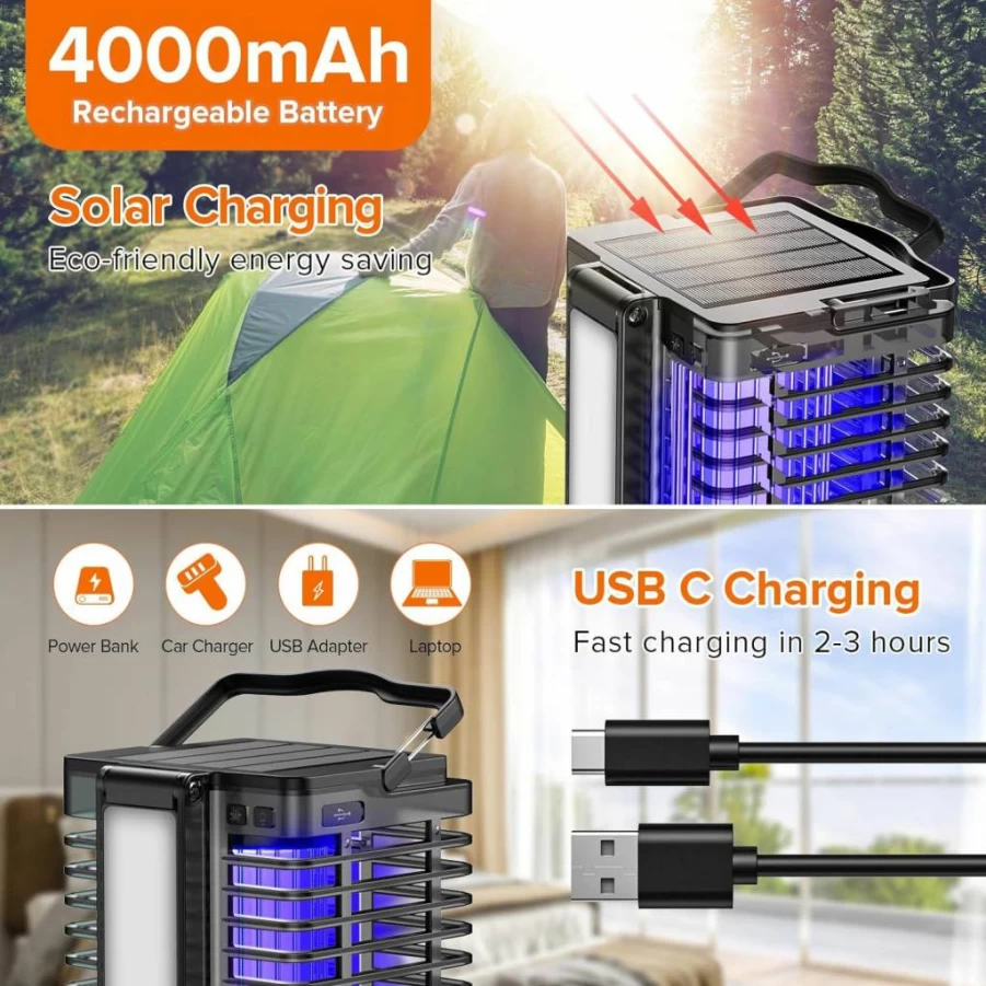 Evolpol 2-in-1 Solar Bug Zapper & Reading Lamp - 4200V Cordless Rechargeable Mosquito Killer for Indoor/Outdoor Use, Waterproof Fly Zapper for Patio, Backyard, Home