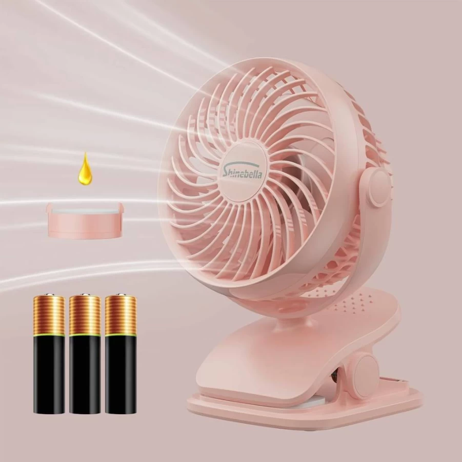 Shinebella 5-Inch Portable Clip-On Fan with 4 Speed Settings, USB/Battery Powered, 360° Rotation for Desk, Baby Stroller, Office, Car, and Camping - Quiet Personal Cooling Fan