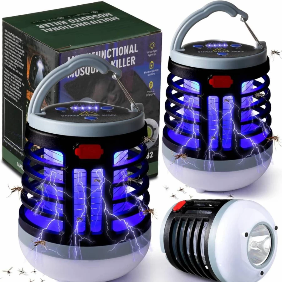 Kittmip 2-in-1 USB Rechargeable Mosquito Zapper & LED Camping Light - Waterproof Portable Bug Killer for Indoor/Outdoor, Backyard, Patio - Emergency SOS Light (Black)
