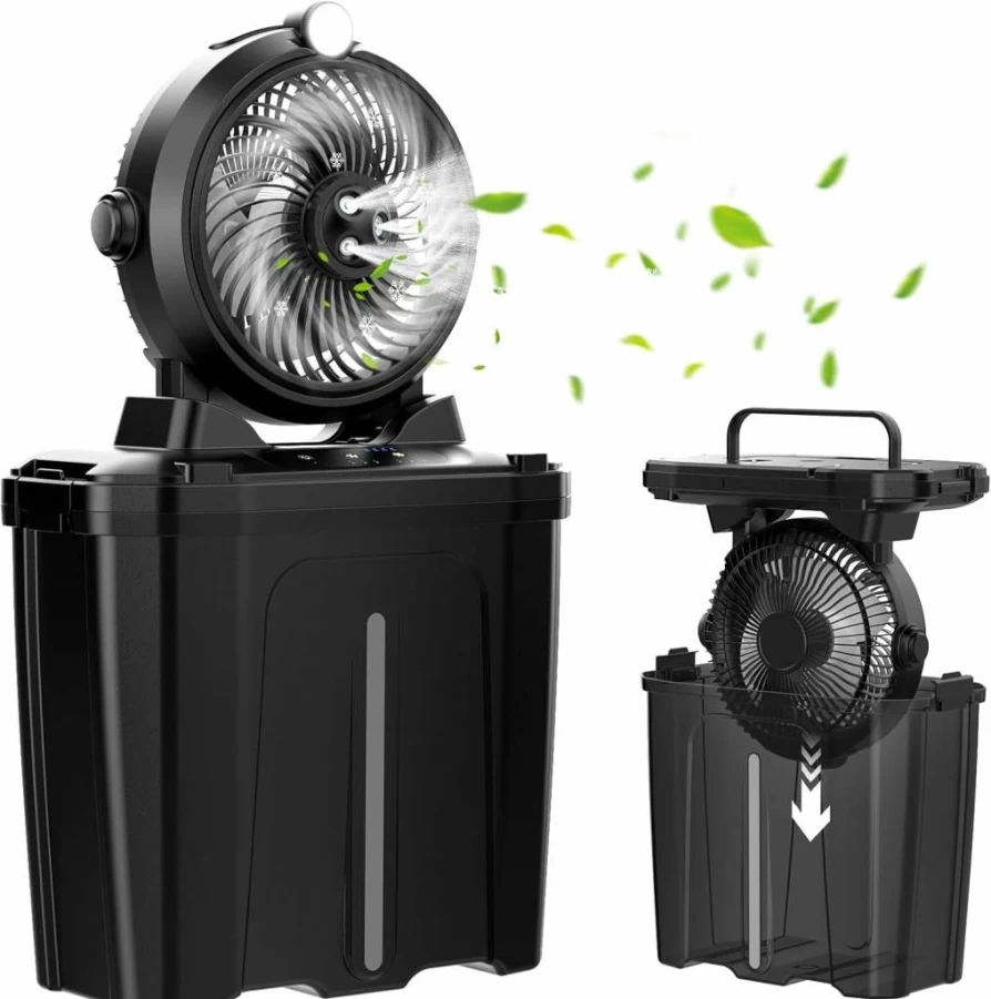 Serantzon Portable Misting Fan with 11L Water Bucket, 20000mAh Rechargeable Battery, 3 Speed Settings, 4 Spray Modes, Night Light, Waterproof Design for Outdoor, Camping, and Patio Cooling