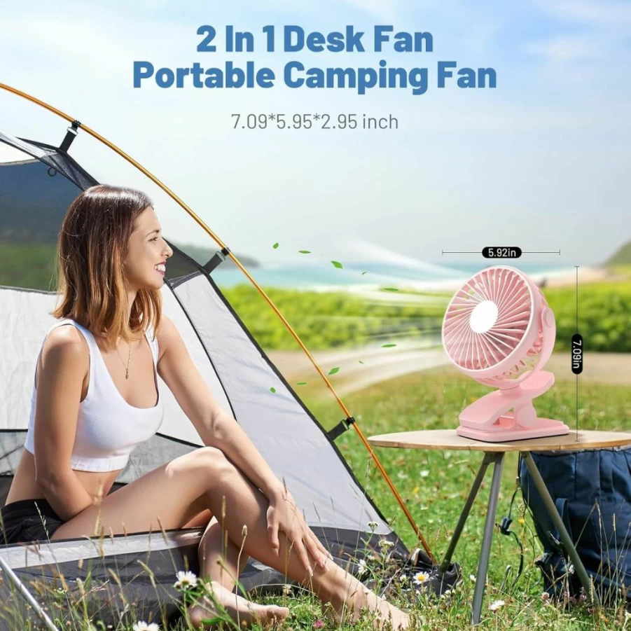 BDXXJ Portable Clip On Fan - 360° Rotating, USB Rechargeable, 3-Speed Quiet Mini Desk Fan for Stroller, Camping, Office, Golf Cart, and Home Use