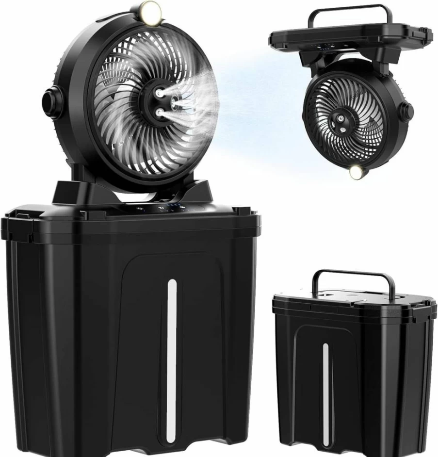 Noxozoqm 11L USB Rechargeable Portable Misting Fan - 20000mAh Battery, 3 Spray Nozzles, 3 Speed Settings, Hanging & Lighting for Camping, Patios, Outdoor Activities