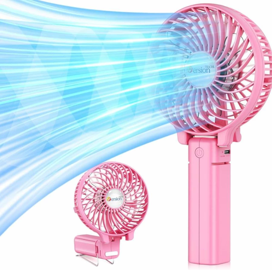 VersionTECH Portable Handheld Fan with 4000mAh USB Rechargeable Battery, 180° Foldable Design for Personal Cooling at Home, Office, and Travel - Powerful Durable Mini Table Fan in Black
