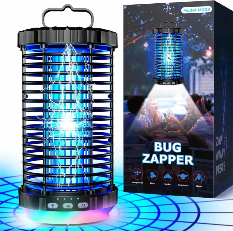CreateFun 5000mAh Rechargeable Bug Zapper Outdoor - 4000V Waterproof Mosquito Killer with LED Night Light for Patio, Backyard, Garden (2025 Upgraded 3-in-1 Cordless Design) Black