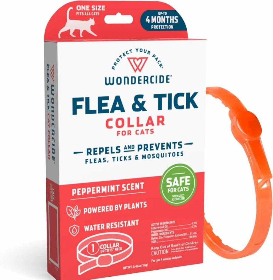 Wondercide Natural Flea & Tick Collar for Cats - Essential Oil Repellent, Mosquito Prevention, Safe for Pets & Family, 4-Month Protection