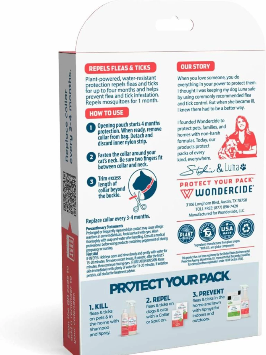 Wondercide Natural Flea & Tick Collar for Cats - Essential Oil Repellent, Mosquito Prevention, Safe for Pets & Family, 4-Month Protection