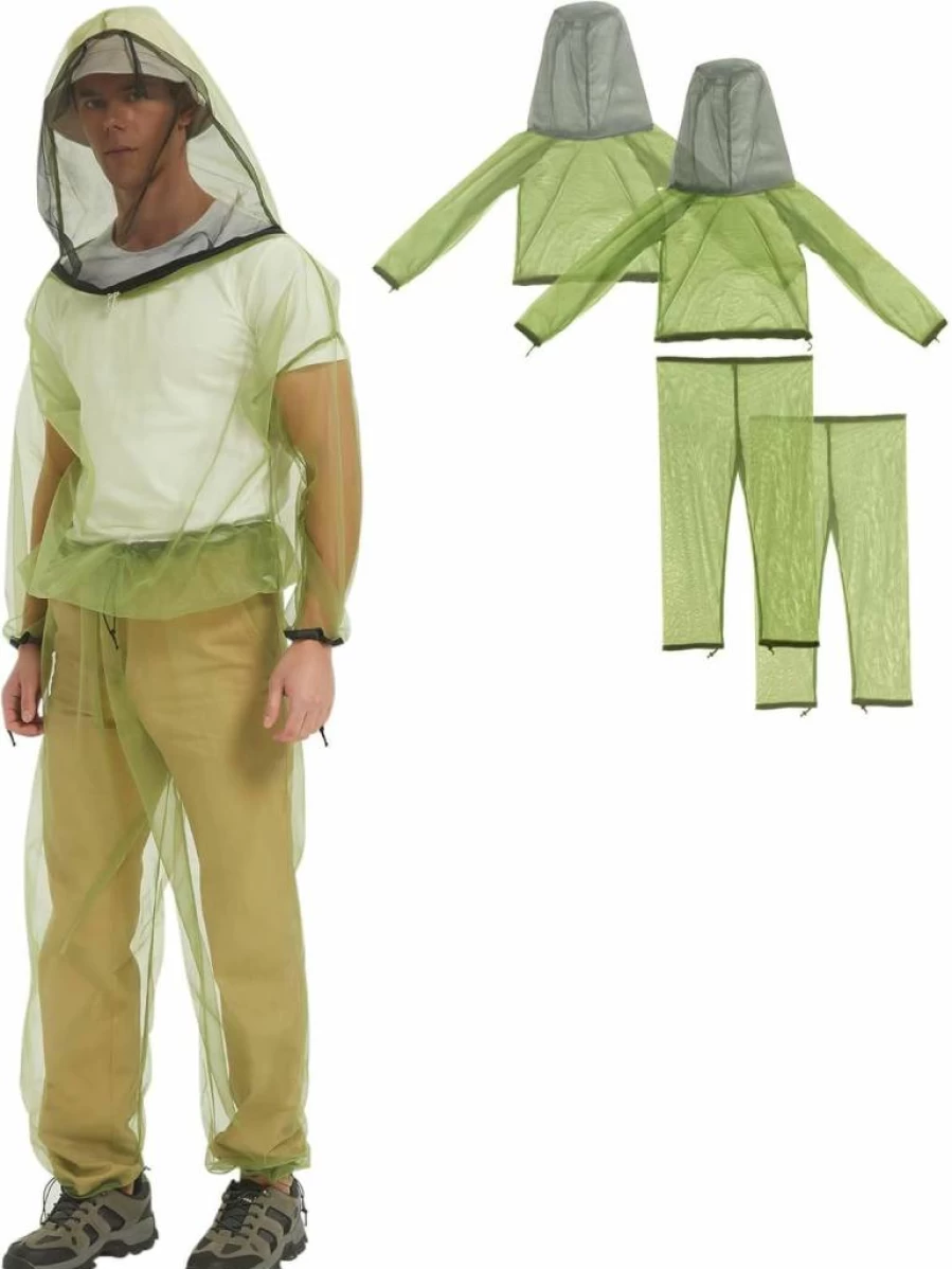 HENNCHEE Mosquito Proof Suit for Adults - Full Body Bug Jacket & Pants Set with Hooded Mesh Net for Outdoor Protection
