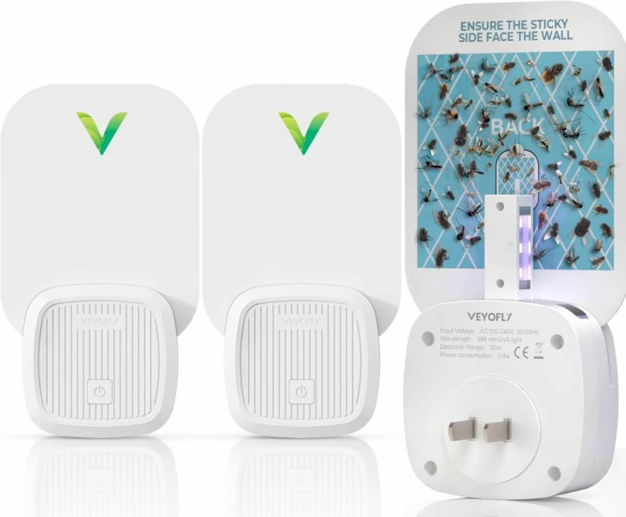 VEYOFLY Indoor Fly Trap with 3 Refills - Fruit Fly, Gnat, and Flying Insect Catcher - Plug-In Light Bug Killer for Home