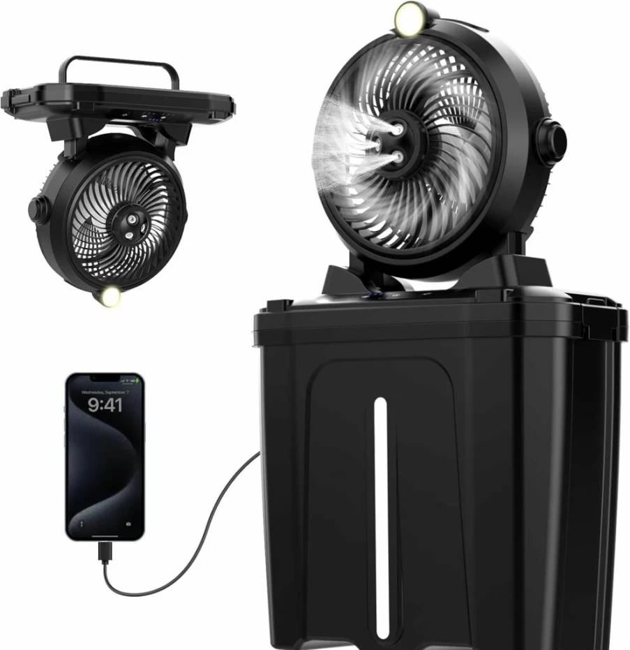 Anyrap 11L Portable Misting Fan with USB Rechargeable Battery, 3 Speed Outdoor Cooling Fan with Spray Nozzles, Hanging Camping Fan for Patio Picnic