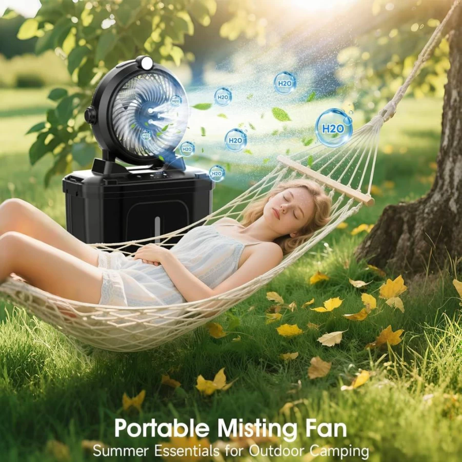 Anyrap 11L Portable Misting Fan with USB Rechargeable Battery, 3 Speed Outdoor Cooling Fan with Spray Nozzles, Hanging Camping Fan for Patio Picnic