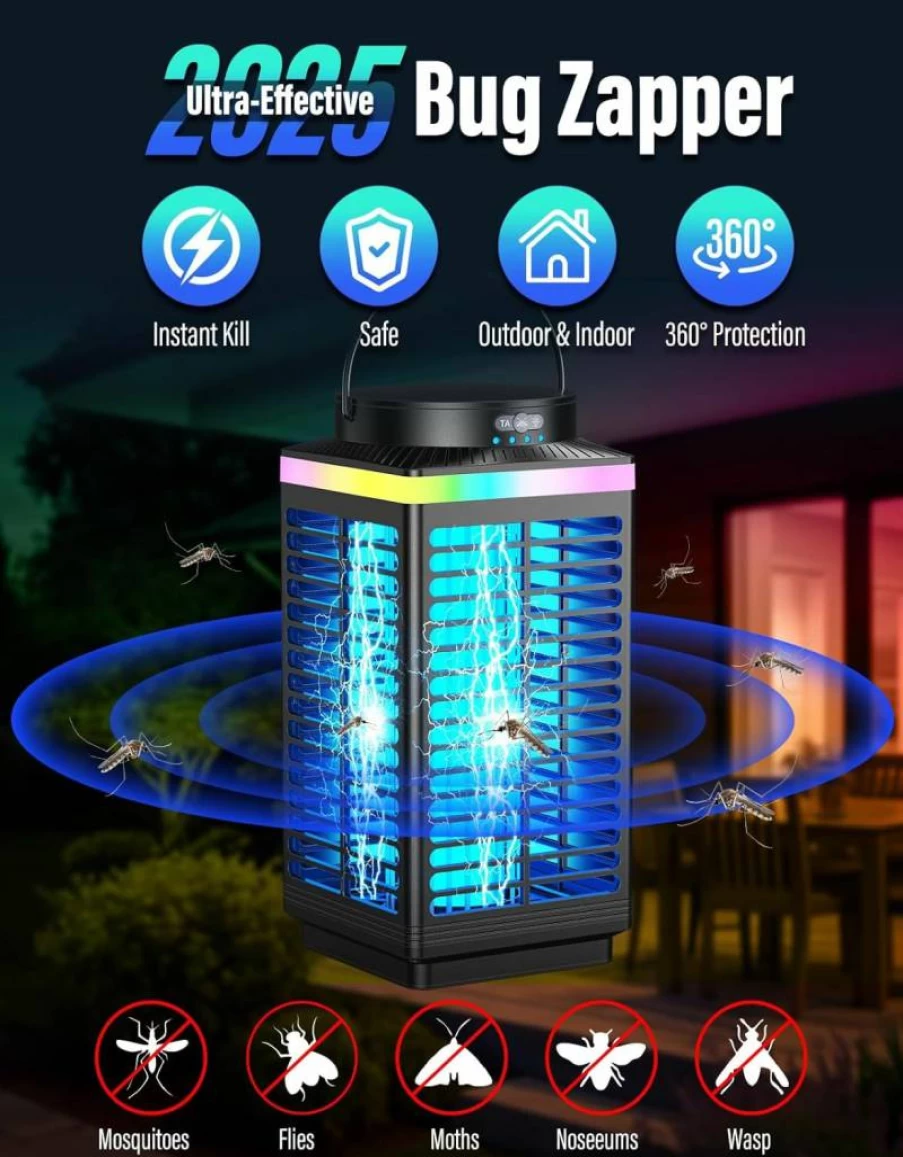 ECHEET Rechargeable 4200V Electric Mosquito Zapper – Portable, Waterproof Outdoor Bug Zapper with 5000mAh Battery, LED Light, Wireless & Cordless Design for Camping, Patio, and Garden