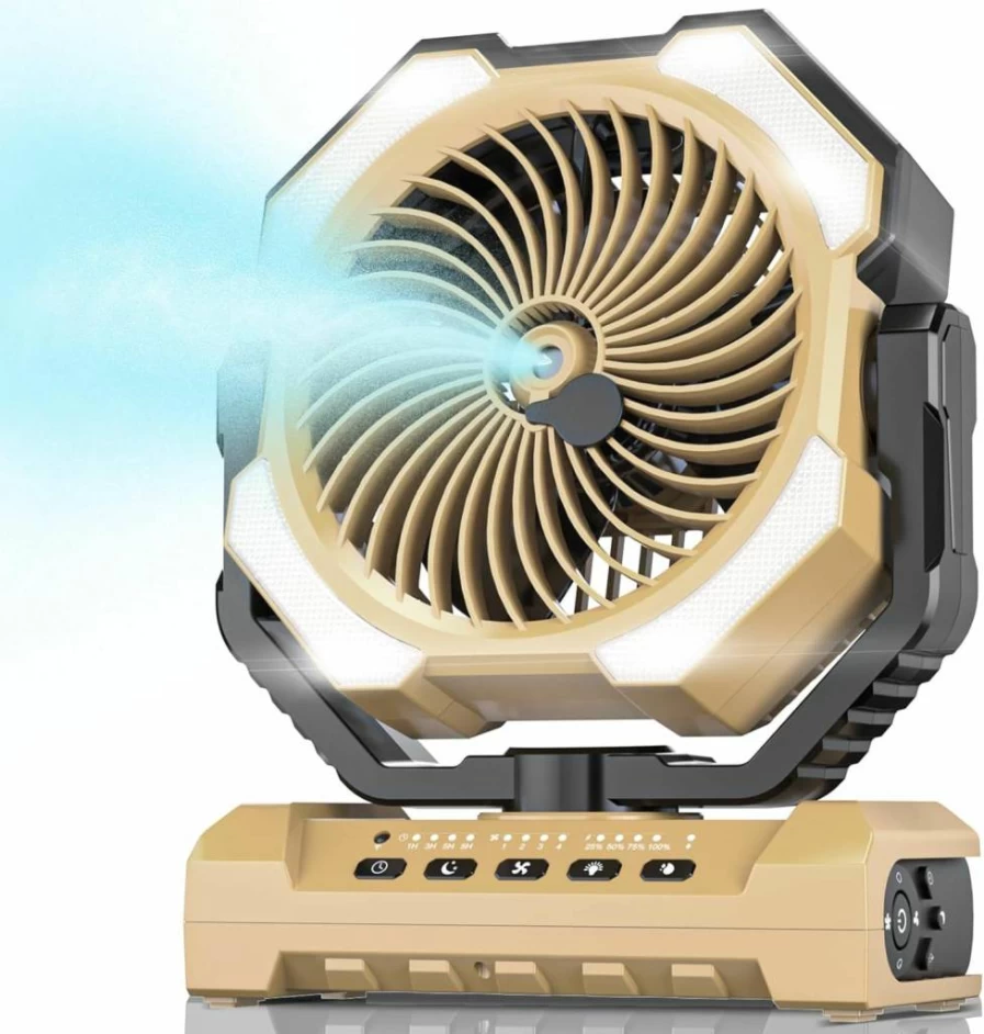 Coolice Portable Misting Fan with 250mL Water Tank, 24000mAh Rechargeable Battery, 2 Mist Modes, Remote Control & Timer for Outdoor, Camping, Beach, Patio, and Tent Use