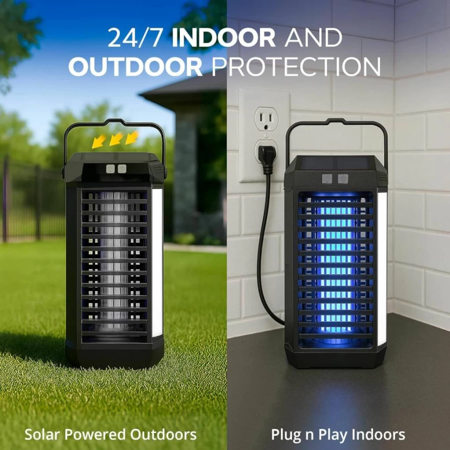 Bell+Howell 2-in-1 Solar Bug Zapper & Camping Lantern - Outdoor/Indoor Mosquito, Fly Trap with High Voltage, USB-C Rechargeable, LED Flashlight, Pet & Kid Safe for Home, Garden, and Camping