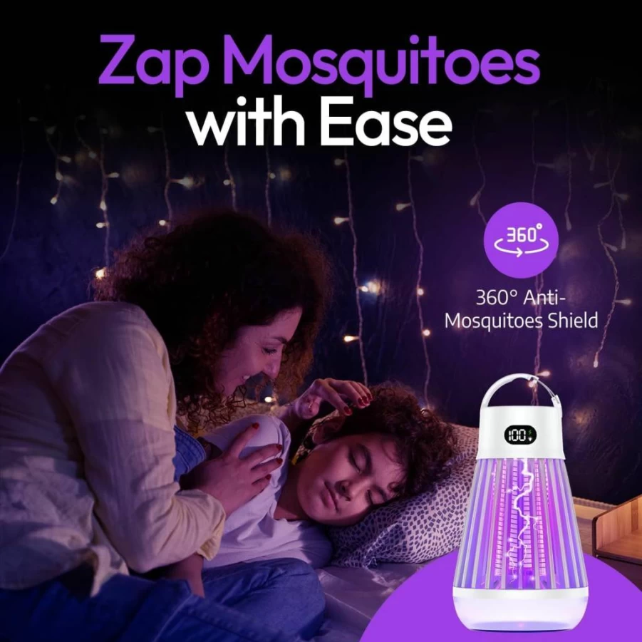 Zappify 2.0 Portable Rechargeable Bug Zapper - 1500V Electric Mosquito Trap for Indoor & Outdoor Use, Cordless Fly & Insect Killer with Hanging Hook for Home, Garden, Patio, Backyard