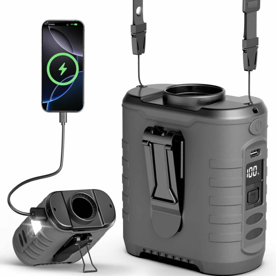 GVY 10000mAh Portable Waist & Neck Fan - 5-Speed 16000 RPM Turbo Airflow, 40H Runtime, Rechargeable Wearable Fan for Outdoor, Camping, Travel - Black