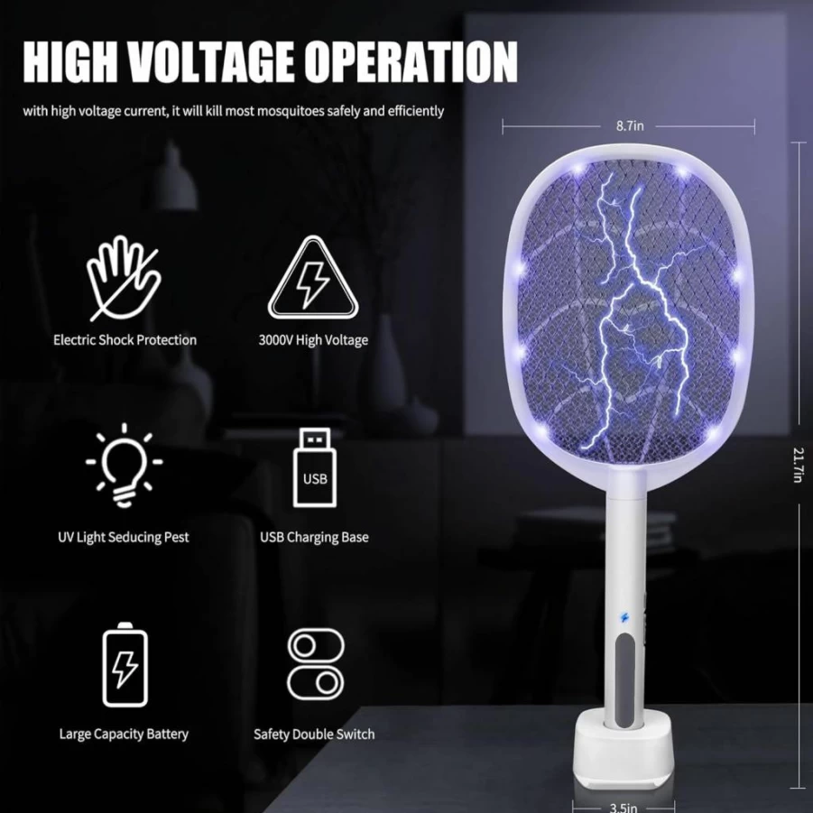 Lulu Home 2-Pack Electric Mosquito Zapper Racket - 3000V High Voltage, USB Rechargeable, LED Light, 3-Layer Safety Mesh, Portable Fly Swatter for Indoor & Outdoor Use