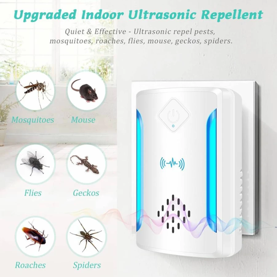 BOZFLY Ultrasonic Pest Repeller 6 Pack - Electronic Plug in Insect Control for Mosquitoes, Roaches, Mice, Spiders - Upgraded Indoor Repellent with 2 Modes, White