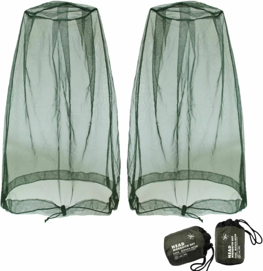 Benvo Mosquito Head Net (2-Pack, Black) - Adjustable Bug Mesh Hood for Outdoor Activities, Fits Most Hats & Caps, Includes Carry Bag - Protection Against Gnats, No-See-Ums & Insects