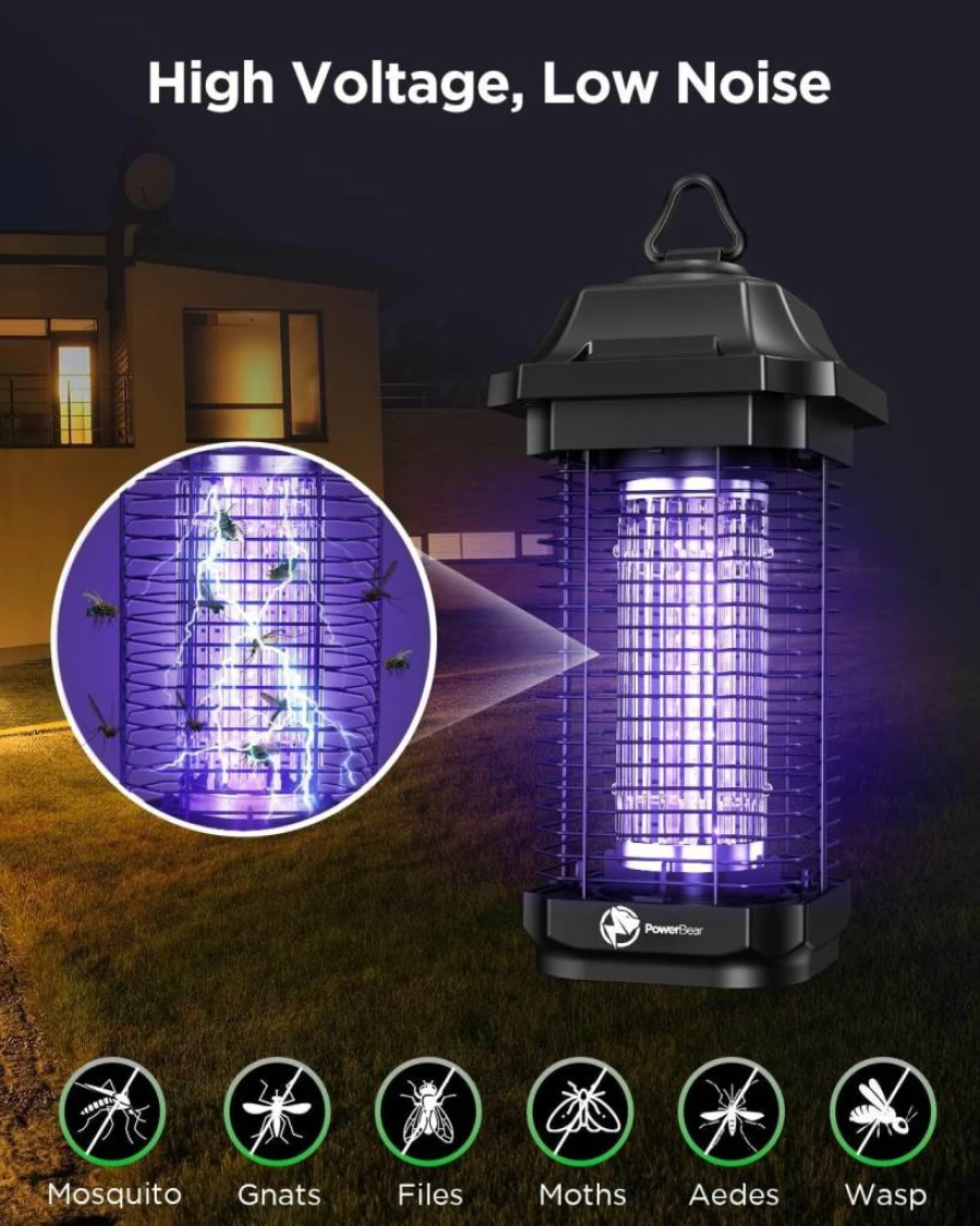 PowerBear 20W LED Mosquito Zapper - Indoor/Outdoor Bug Killer with 6500V Electric Grid, 6.5ft Cord, 10-Year Lifespan, Eco-Friendly Insect Trap for Home & Garden