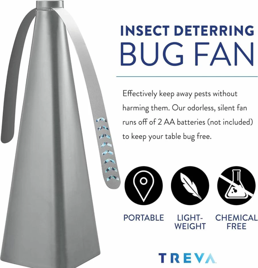 Treva Bug Fan - Battery-Powered Fly Deterrent with Holographic Blades for Mosquitoes & Flies, Silver (2-Pack)
